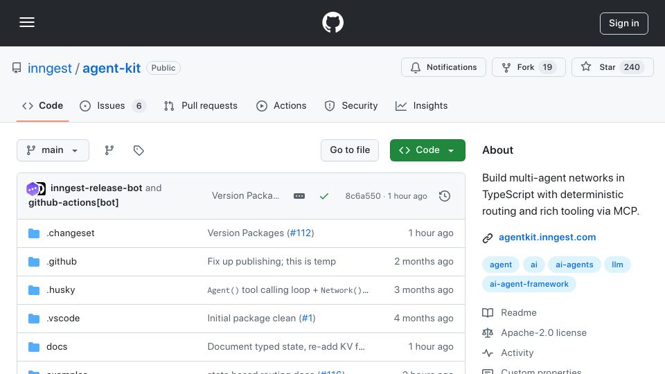 Screenshot of github.com: Show HN: AgentKit – JavaScript Alternative to OpenAI Agents SDK with Native MCP