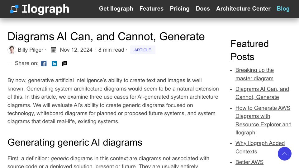 Screenshot of ilograph.com: Diagrams AI can, and cannot, generate
