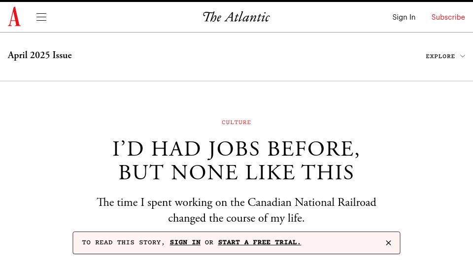 Screenshot of theatlantic.com: How My Six Months Working on the Railway Changed My Life