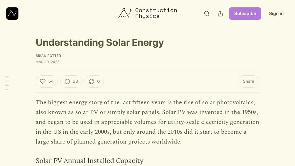 Screenshot of construction-physics.com: Understanding Solar Energy
