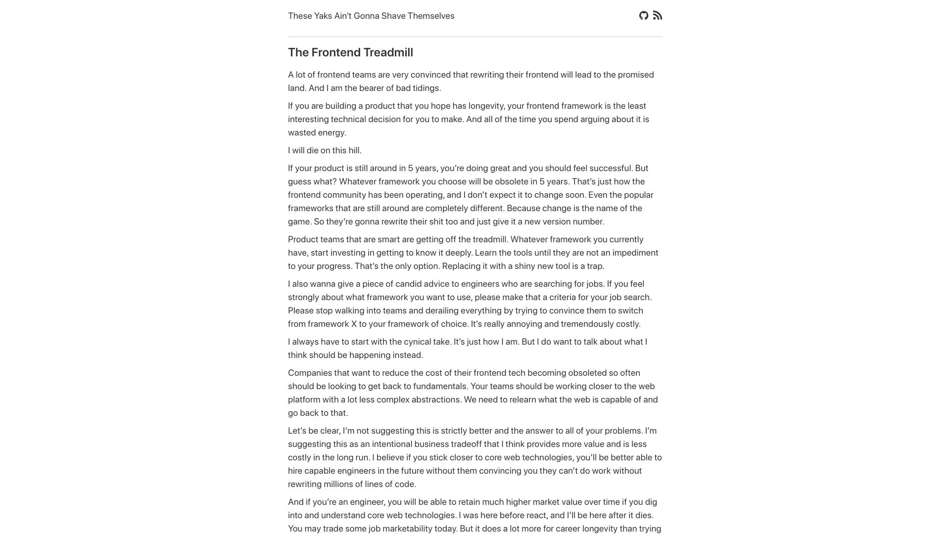 Screenshot of polotek.net: The Frontend Treadmill