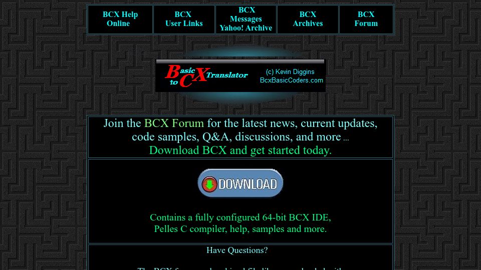 Screenshot of bcxbasiccoders.com: BCX Basic