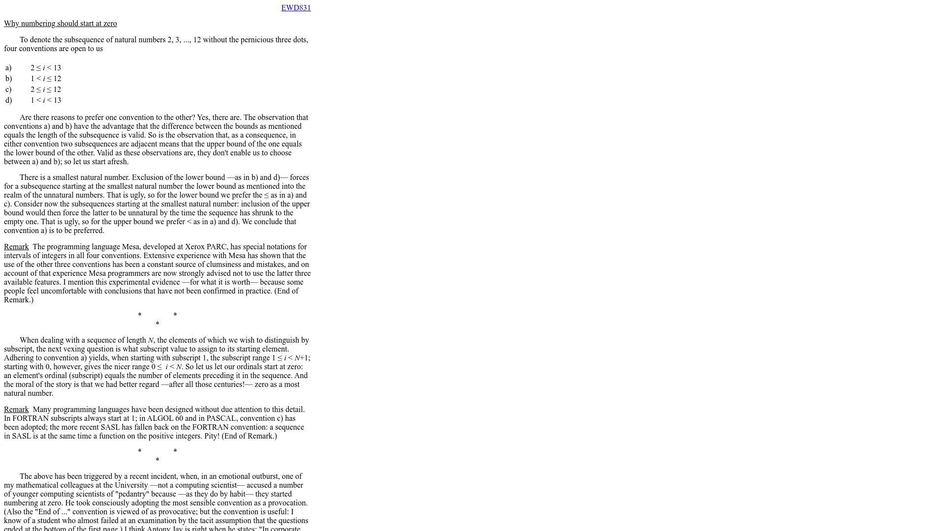 Screenshot of cs.utexas.edu: Numbering should start at zero (1982)