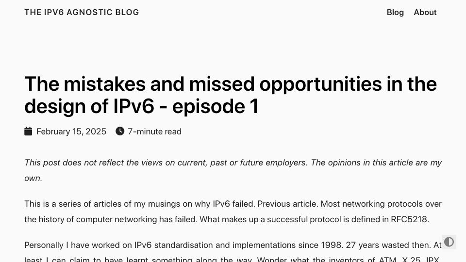 Screenshot of ipv6.hanazo.no: The mistakes and missed opportunities in the design of IPv6