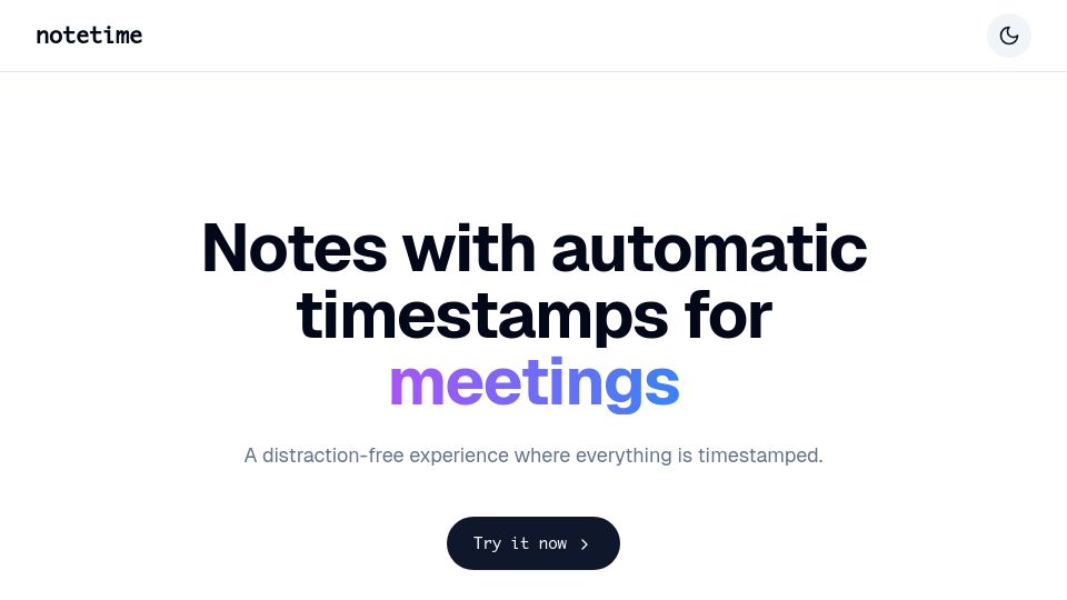 Screenshot of notetimeapp.com: Notetime: Minimalistic notes where everything is timestamped