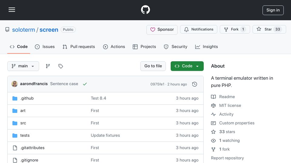 Screenshot of github.com: Show HN: A terminal emulator in pure PHP