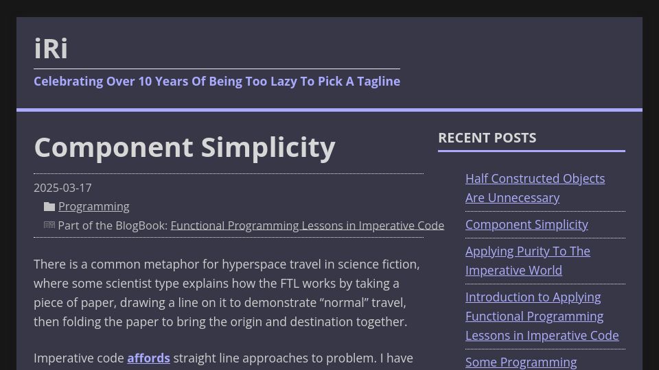 Screenshot of jerf.org: Component Simplicity