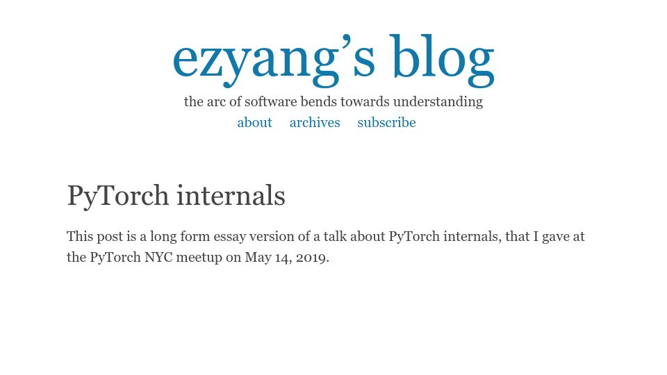 Screenshot of blog.ezyang.com: PyTorch Internals: Ezyang's Blog