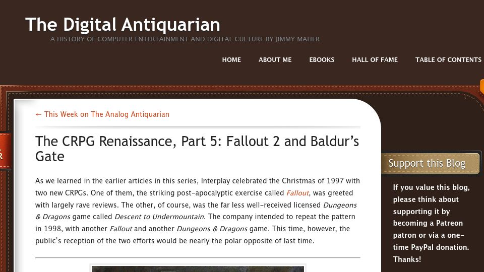 Screenshot of filfre.net: The CRPG Renaissance, Part 5: Fallout 2 and Baldur's Gate
