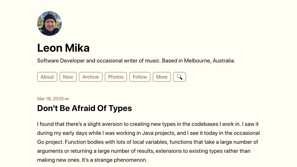 Screenshot of lmika.org: Don't Be Afraid of Types