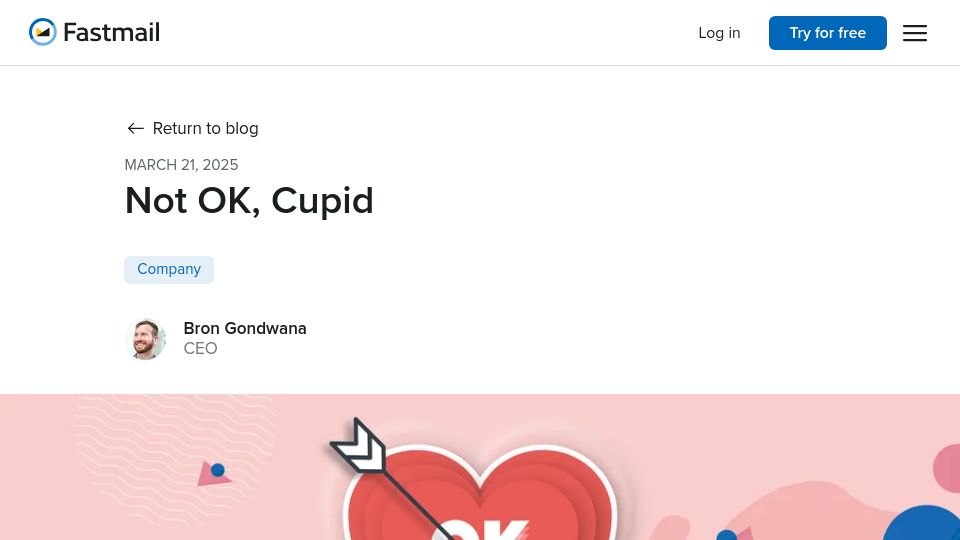 Screenshot of fastmail.com: Not OK Cupid – A story of poor email address validation