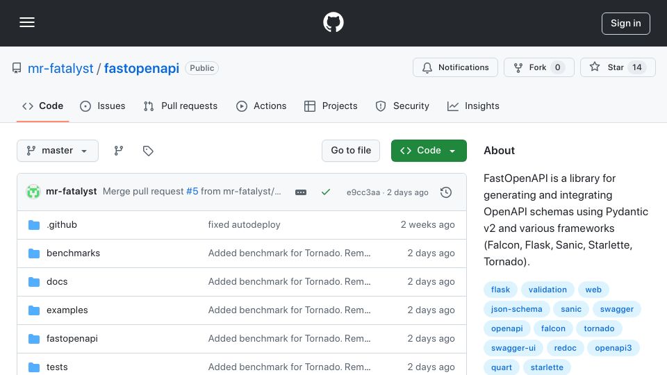 Screenshot of github.com: Show HN: FastOpenAPI – automated docs for many Python frameworks