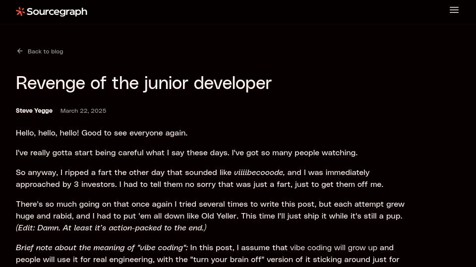 Screenshot of sourcegraph.com: Revenge of the Junior Developer