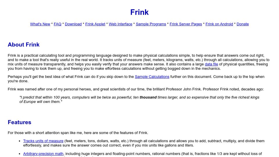 Screenshot of frinklang.org: Frink