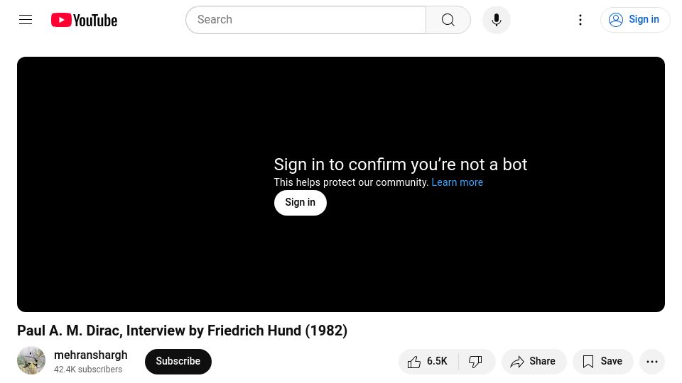 Screenshot of youtube.com: Paul A. M. Dirac, Interview by Friedrich Hund (1982) [video]