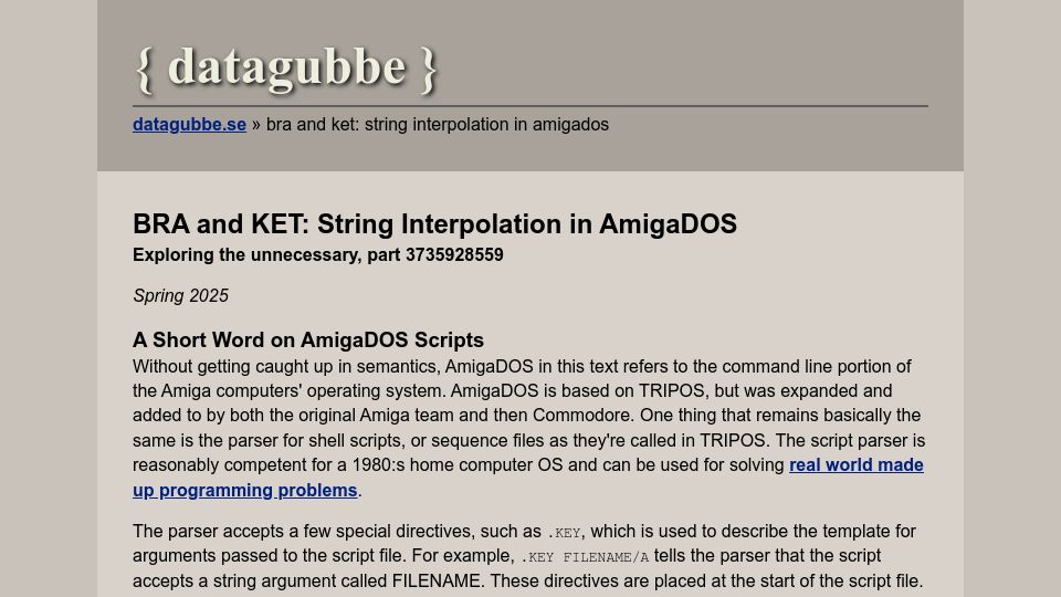 Screenshot of datagubbe.se: Bra and KET: String Interpolation in AmigaDOS