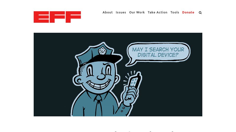 Screenshot of eff.org: EFF Border Search Pocket Guide