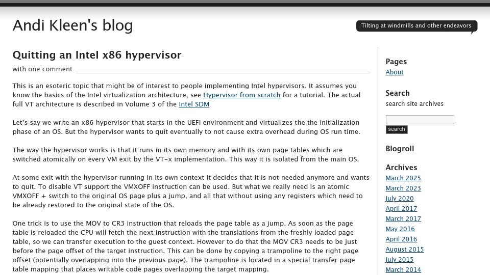 Screenshot of halobates.de: Quitting an Intel x86 Hypervisor