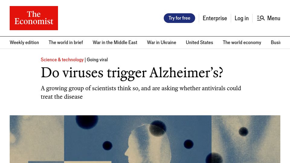 Screenshot of economist.com: Do viruses trigger Alzheimer's?