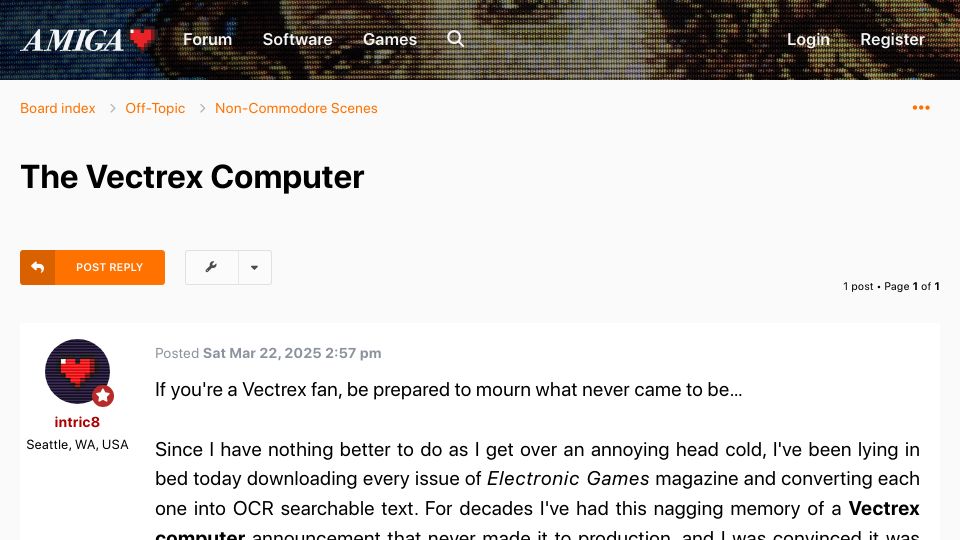 Screenshot of amigalove.com: The Vectrex Computer