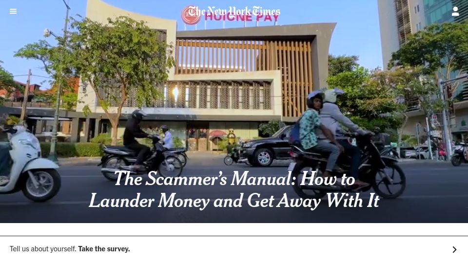 Screenshot of nytimes.com: The Scammer's Manual: How to Launder Money and Get Away with It