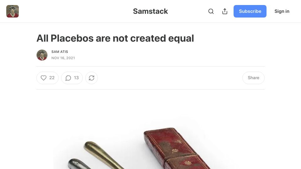 Screenshot of samstack.io: All Placebos are not created equal (2021)