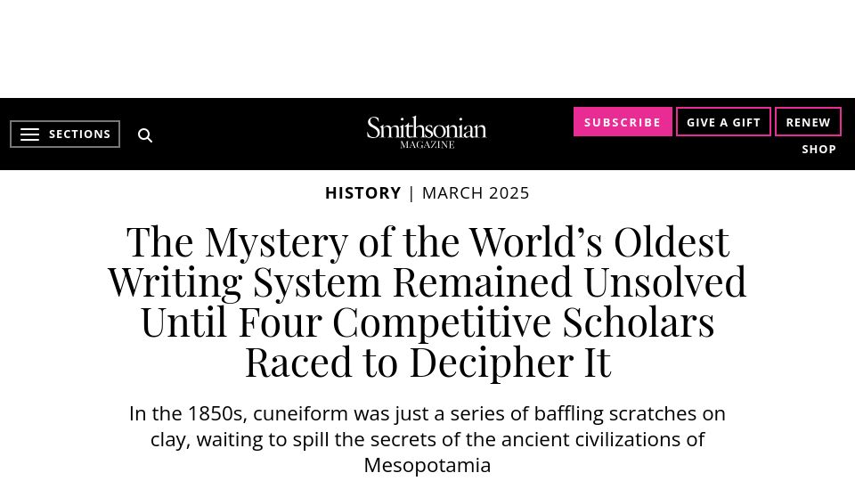 Screenshot of smithsonianmag.com: The Race to Decipher Cuneiform in the 19th Century