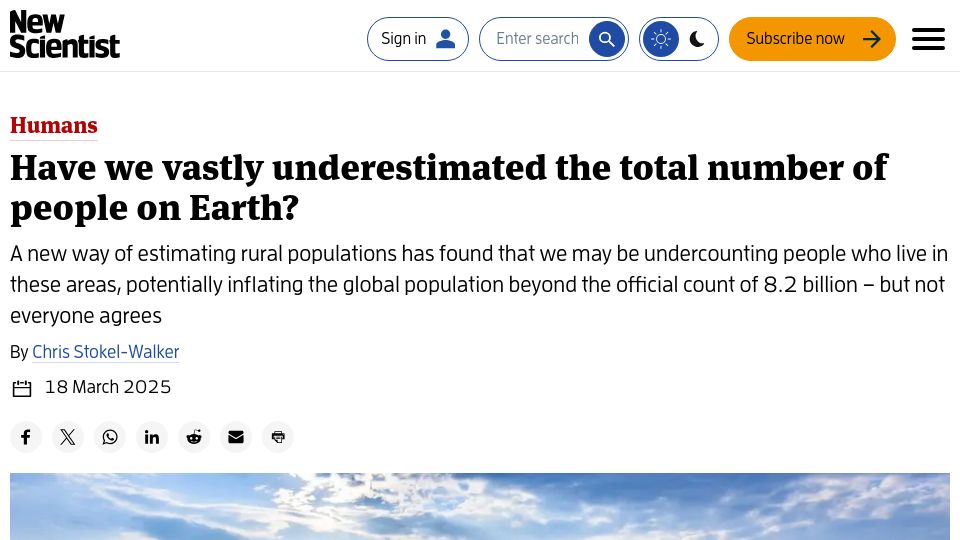 Screenshot of newscientist.com: Have we underestimated the total number of people on Earth?