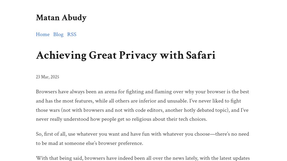 Screenshot of matanabudy.com: Achieving Great Privacy with Safari