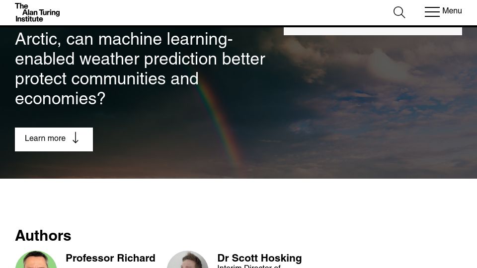 Screenshot of turing.ac.uk: Project Aardvark: reimagining AI weather prediction