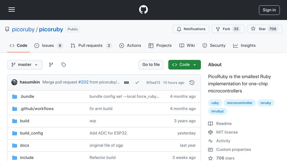 Screenshot of github.com: Mruby/C and picoruby: high level langs in low-level devices?