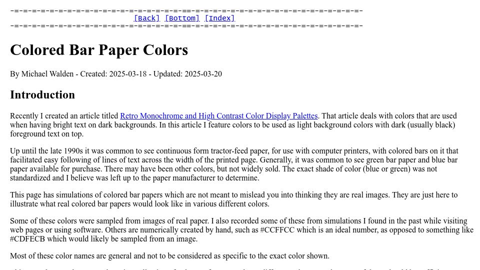 Screenshot of mw.rat.bz: Colored Bar Paper Colors