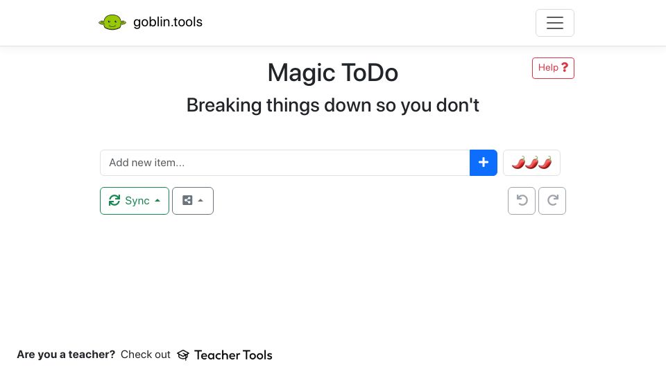 Screenshot of goblin.tools: Goblin.tools: simple, single-task tools to help neurodivergent people with tasks