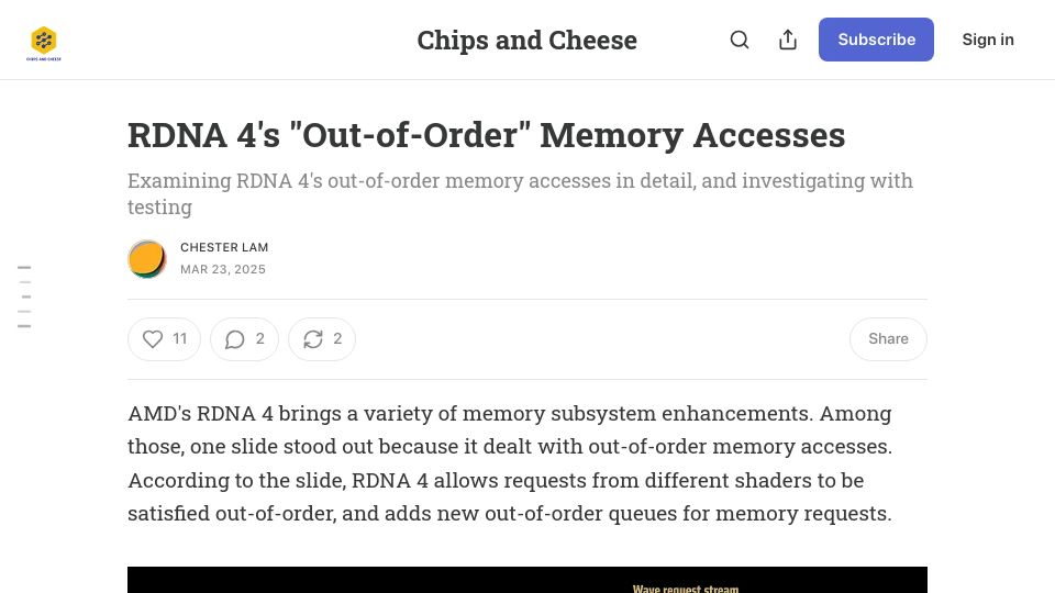 Screenshot of chipsandcheese.com: RDNA 4's “Out-of-Order” Memory Accesses