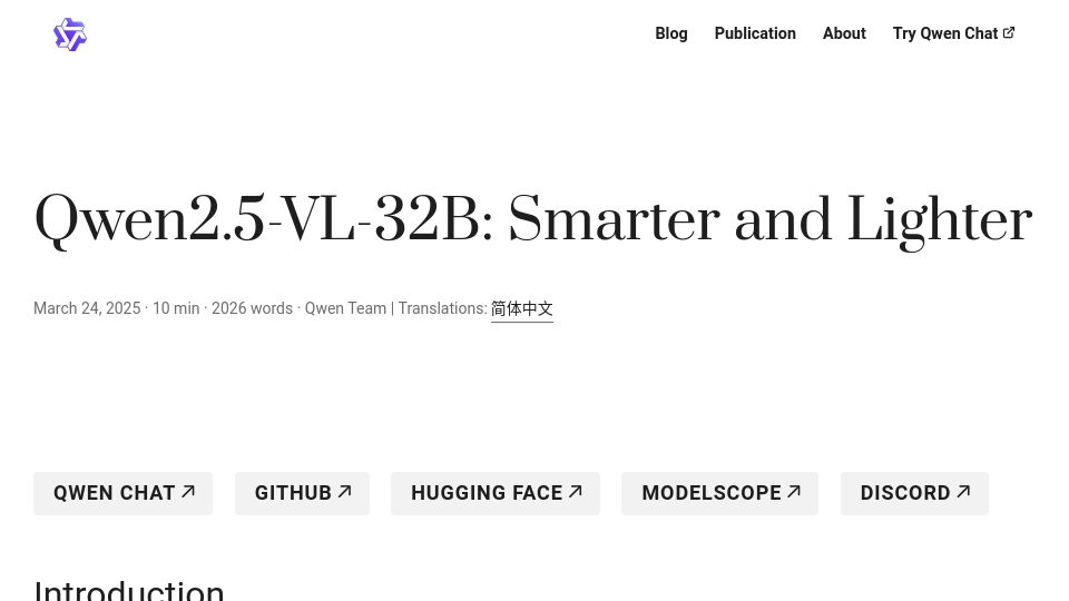 Screenshot of qwenlm.github.io: Qwen2.5-VL-32B: Smarter and Lighter