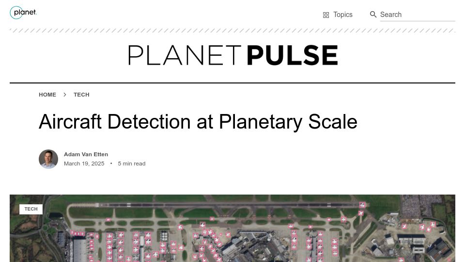 Screenshot of planet.com: Aircraft detection at planetary scale