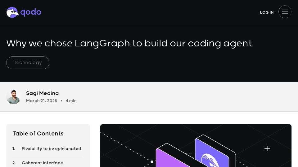 Screenshot of qodo.ai: We chose LangGraph to build our coding agent