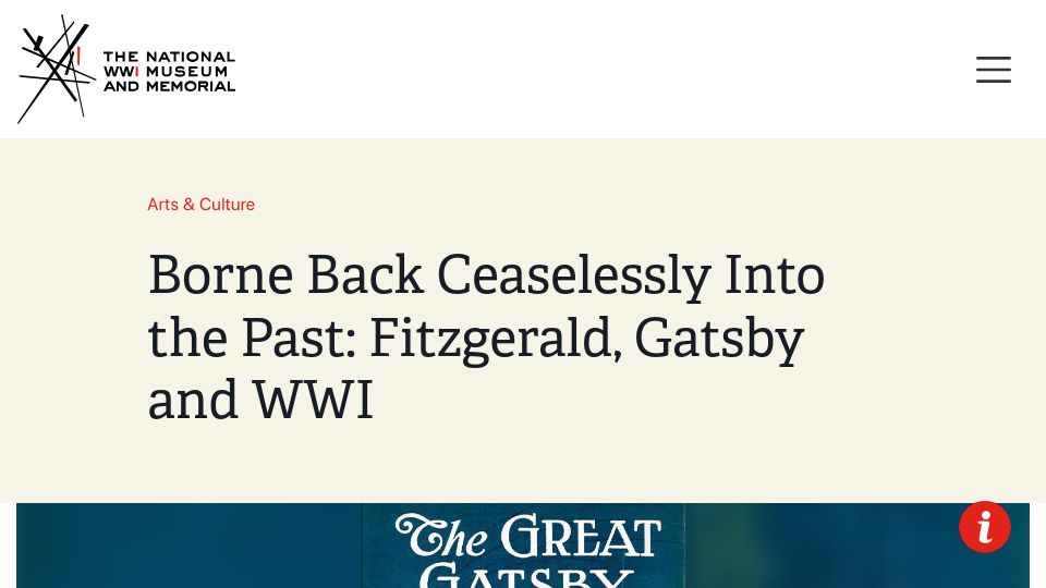Screenshot of theworldwar.org: Borne Back Ceaselessly into the Past: Fitzgerald, Gatsby and WWI
