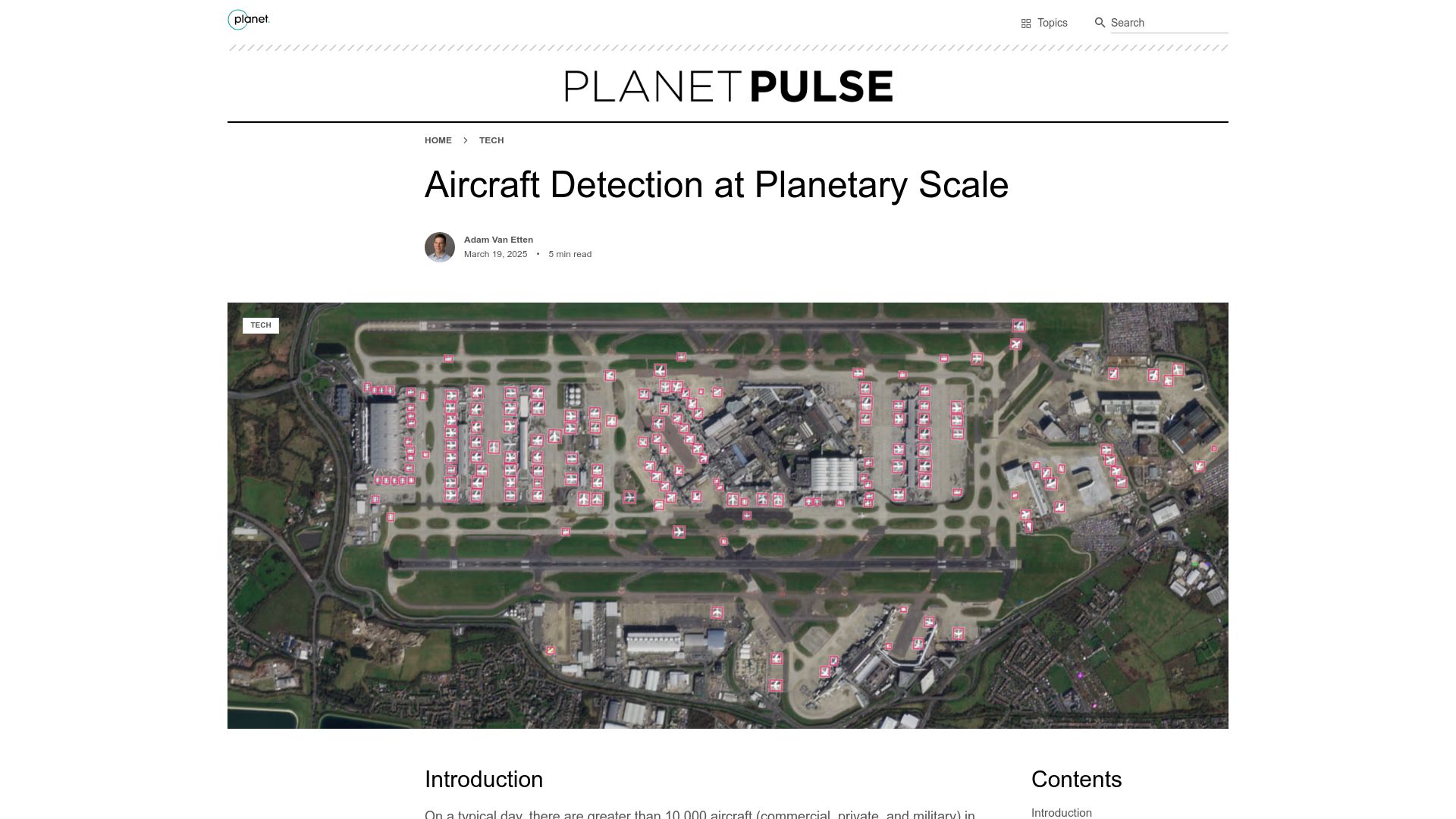 Screenshot of planet.com: Aircraft detection at planetary scale