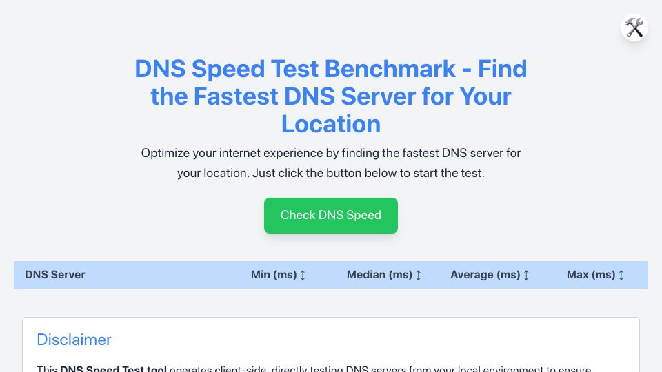 Screenshot of dnsspeedtest.online: DNS Speed Test