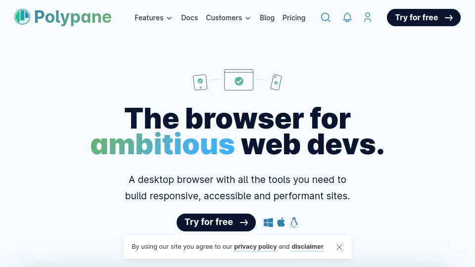Screenshot of polypane.app: Polypane, The browser for ambitious web developers