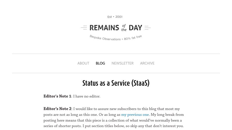 Screenshot of eugenewei.com: Status as a Service (2019)