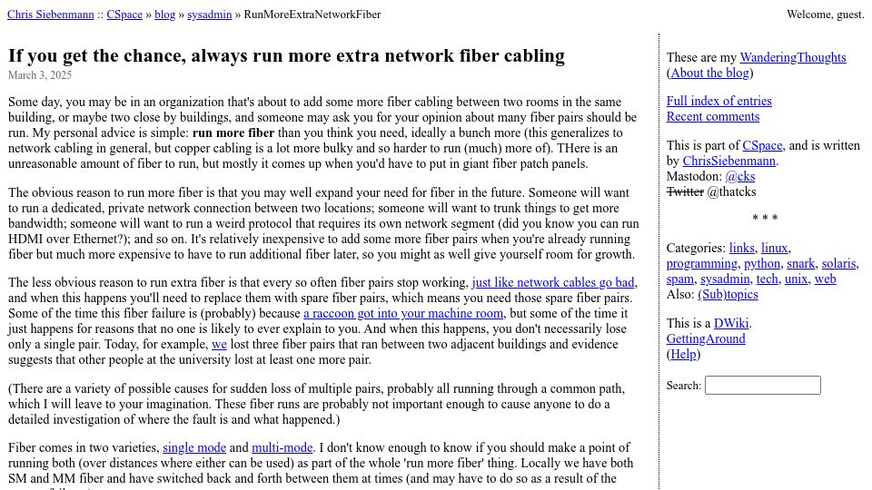 Screenshot of utcc.utoronto.ca: If you get the chance, always run more extra network fiber cabling