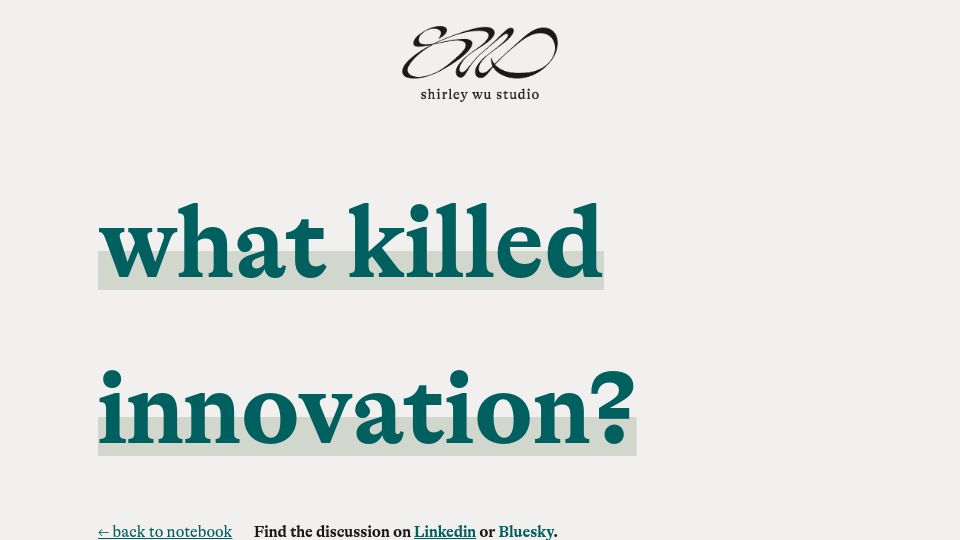 Screenshot of shirleywu.studio: What Killed Innovation?