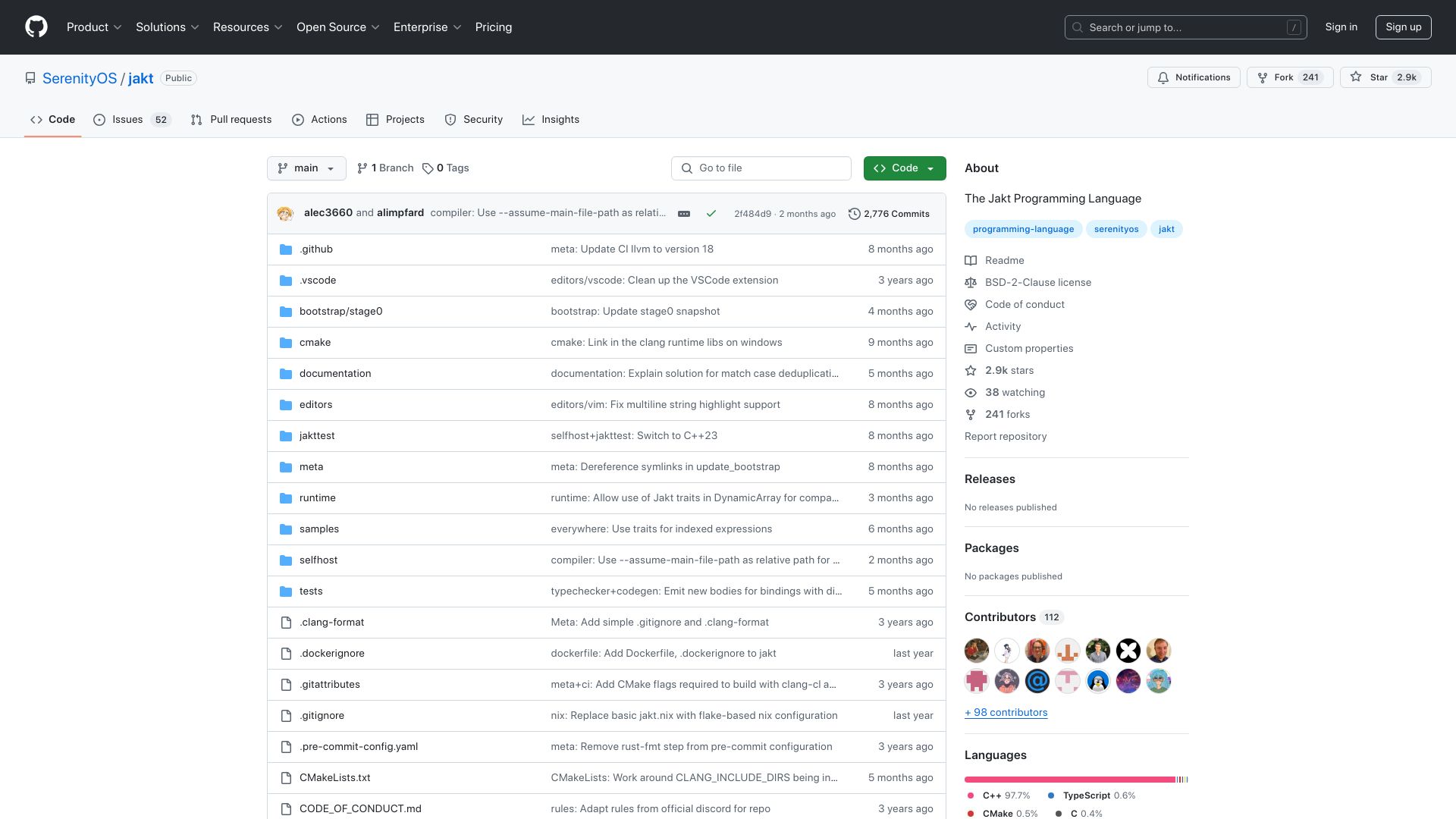 Screenshot of github.com: The Jakt Programming Language