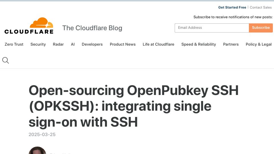 Screenshot of blog.cloudflare.com: Open-sourcing OpenPubkey SSH (OPKSSH): integrating single sign-on with SSH