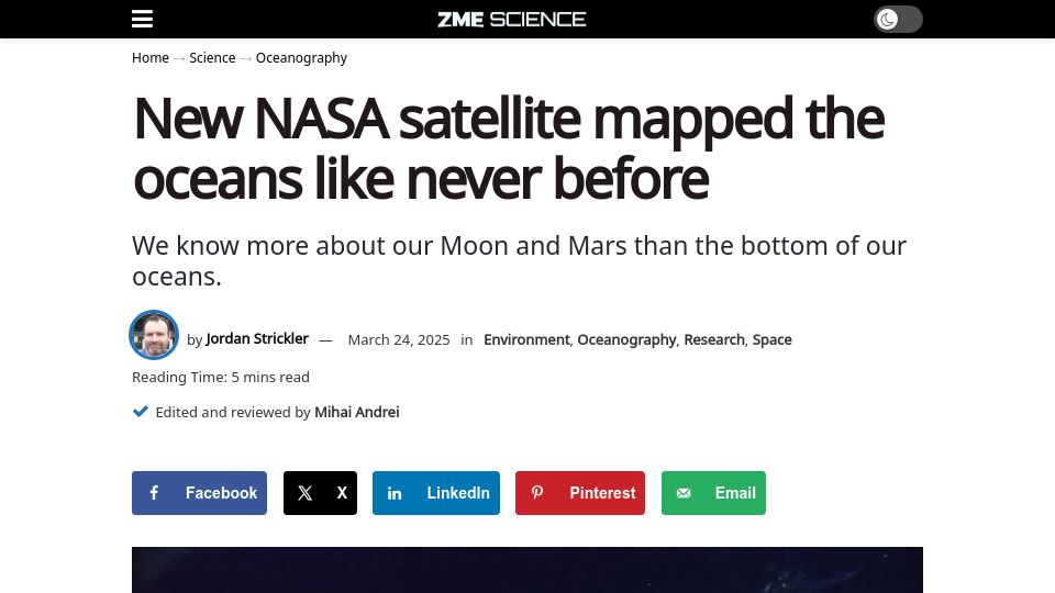 Screenshot of zmescience.com: New NASA satellite mapped the oceans like never before