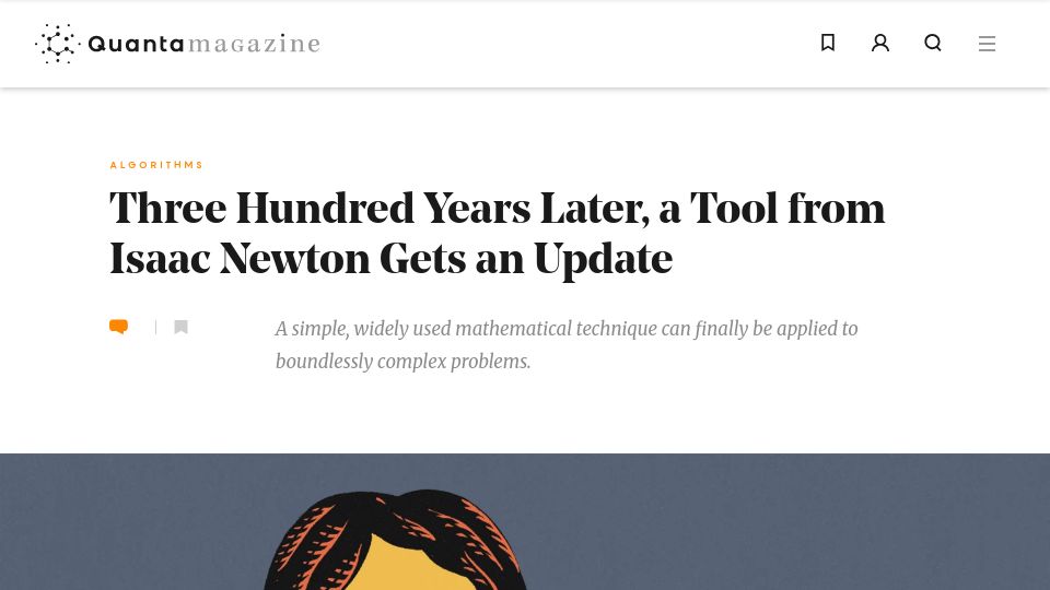 Screenshot of quantamagazine.org: Three Hundred Years Later, a Tool from Isaac Newton Gets an Update
