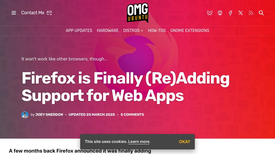 Screenshot of omgubuntu.co.uk: Firefox Is Finally (Re)Adding Support for Web Apps