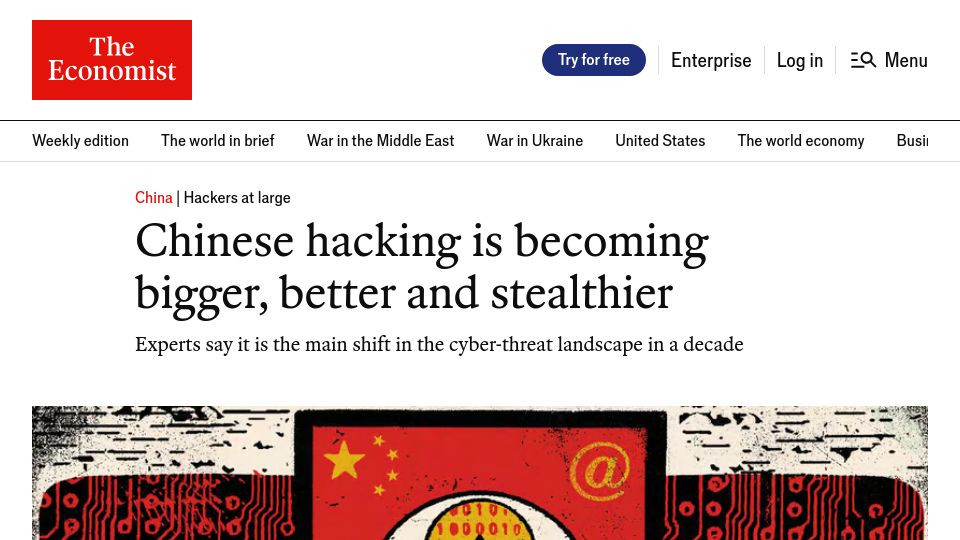 Screenshot of economist.com: Chinese hacking is becoming bigger, better and stealthier